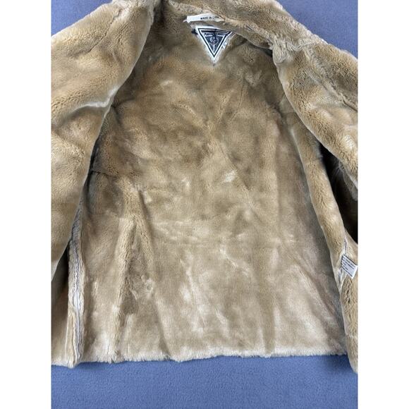 Marvin Richards Tan Genuine Leather Coat with Faux Fur Lining Size XL - Picture 6 of 7